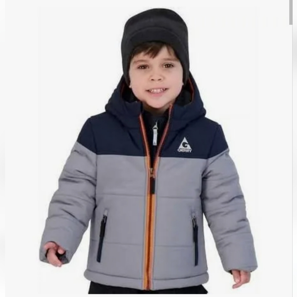 Gerry Gray and Blue Winter Puffer Jacket with Orange Accents Kids Boys